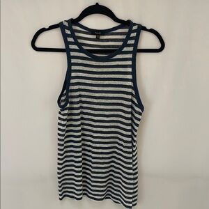 Massimo Dutti Navy and White Linen Sleeveless Tank Top